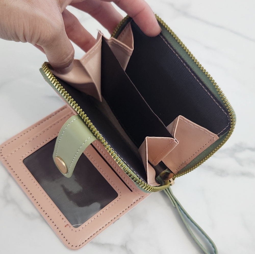 Whimsical Cat Print Mini Wallet Green & White PU Leather • Wristlet Card Hol - Picture 12 of 15